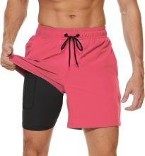 Men's Swim Trunks with Compression Lining 2-in-1 Beach Swim Trunks Quick-Dry Trunks with Zipper Pockets