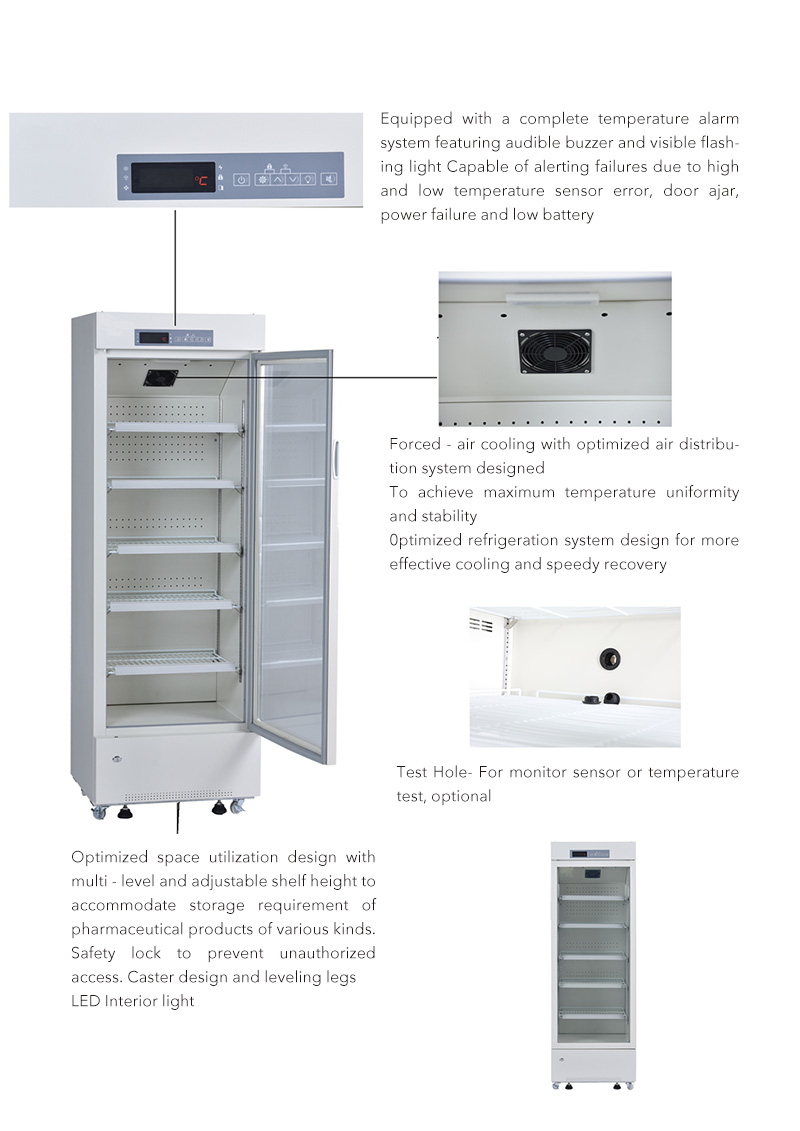 hospital cryogenic equipment vertical Laboratory 2~8 degree Single Glass Lock Door fridge price