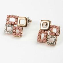 Magic square-shaped gold stud earring with CZ diamond