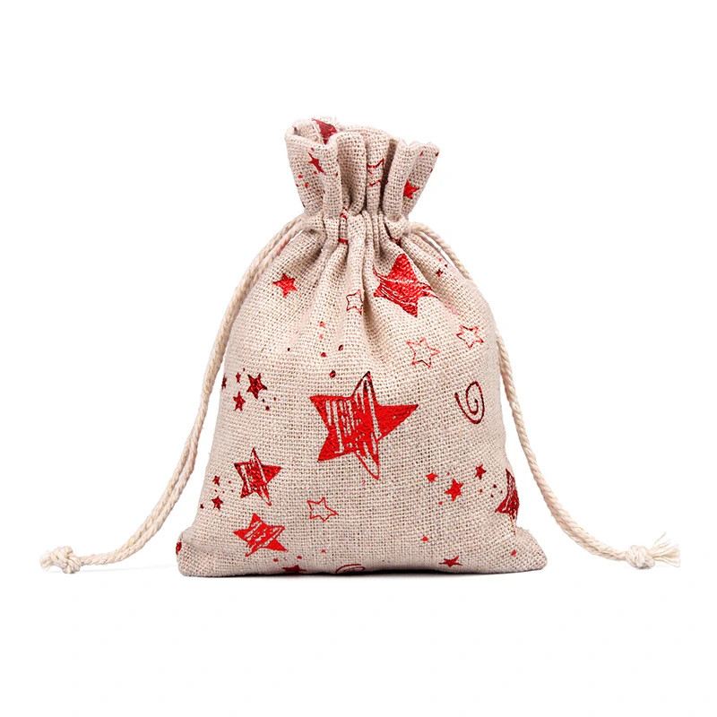Christmas Linen Drawstring Bag Linen Cosmetic Bag Small Jute Bag for Cosmetic/Jewelry Gift