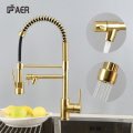 Brushed Gold Kitchen Faucet with Pull Down Sprayer