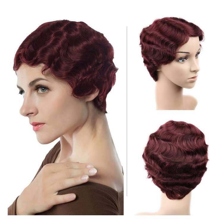 Human Hair ,pixie Short Wigs Cuticle Aligned Hair Wavy Wig Short Curly Red Wigs,finger Wave Brazilian 100% Virgin Human Hair 6"