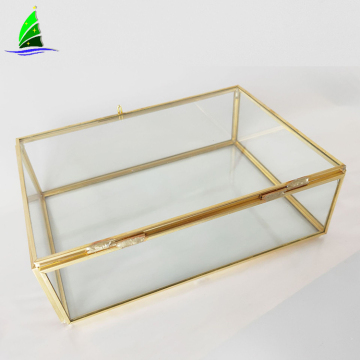 OEM glass crafts rectangle gold geometric glass terrarium
