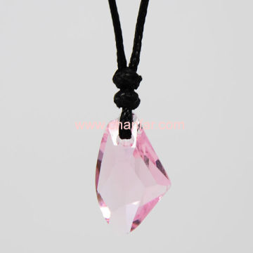 Pink Irregular Crystal Pendant Necklace With Leather Chain