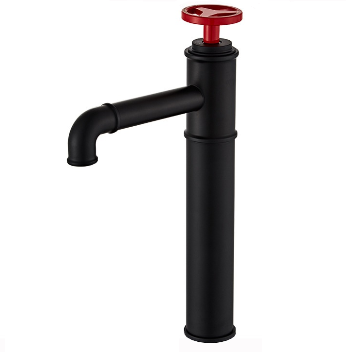 Classical Industrial style round handle wheel black basin cold water only tap faucet sink