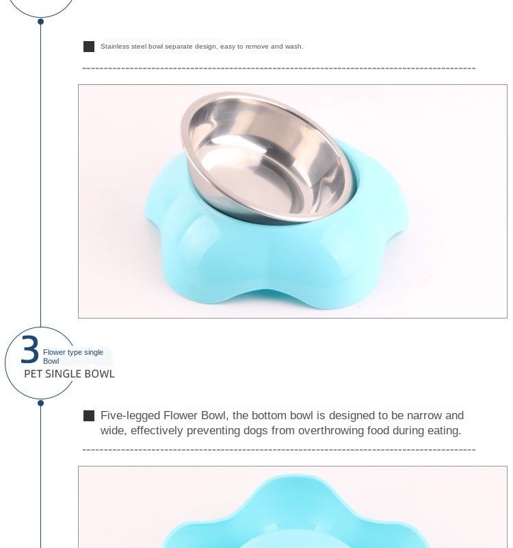 Pet Flower-shaped Dual-use 2-in-1 Pet Stainless Steel  Plastic Pet Bowl