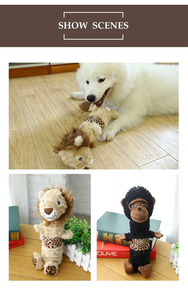 Brown Animal Dog Toy Polyester Plush Fluffy Dog Toy with Squeaker