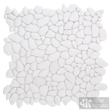 White Matt Pebble Glass Mosaic Floor Tiles