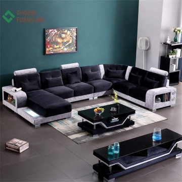 Black Velvet Living Room Furniture Sets: Sofas and Sillones with USB & Speaker