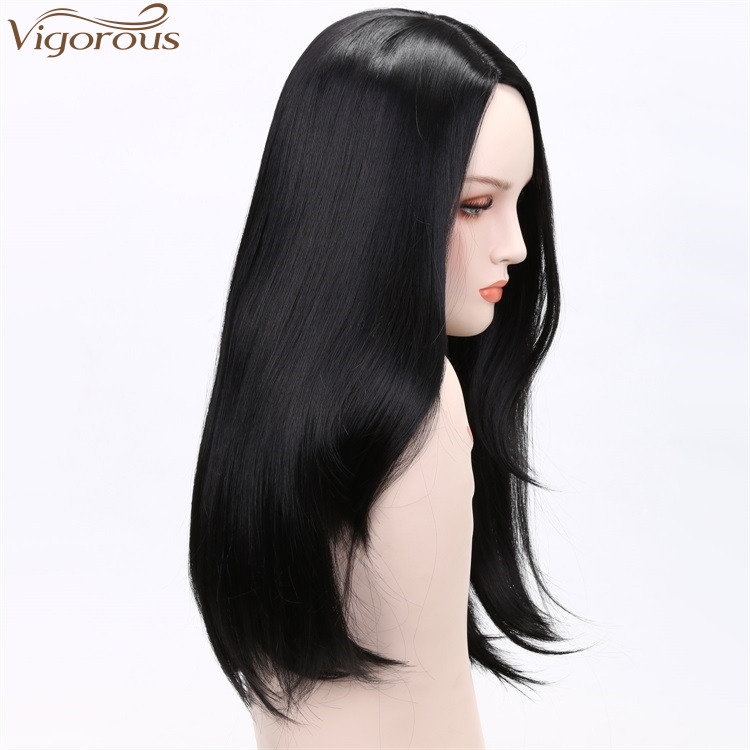 Vigorous Synthetic Wigs Natural Looking Cheap 24 Inches 1B Black Long Silky Straight Wavy Wig Side Part Heat Resistant