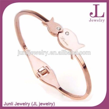 Best Valentine Gift Kissing Fishes Bangle For Lovers Stainless Steel Rose Plated Bangle