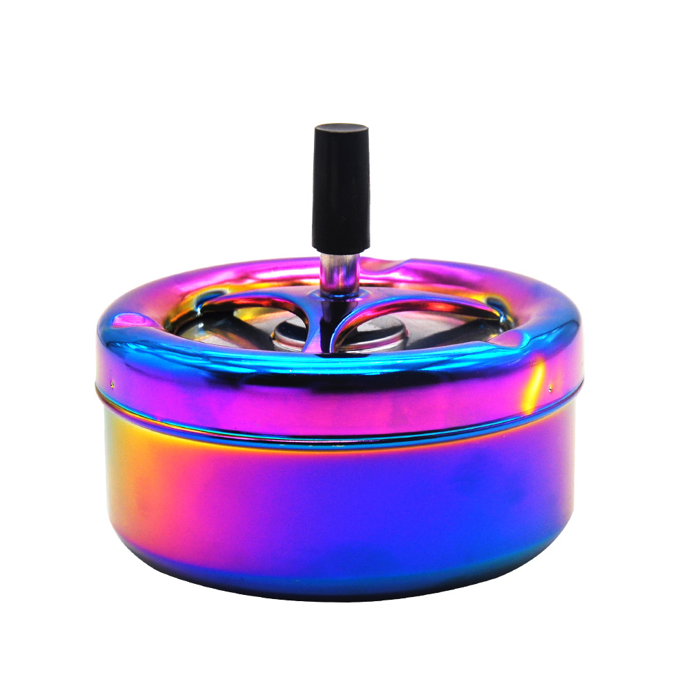 Rainbow Color Stainless Steel Ashtray Press Rotary Portable Ash Tray Metal Ashtray With Lids