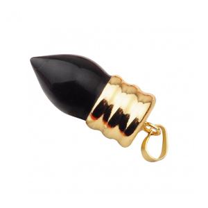 Ampoule Naturelle Pendentif Onyx Pierre Cristal Noir Plaqué Or