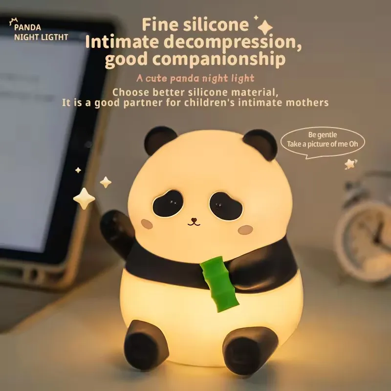 Panda Night Light, Silicone Light for Sleeping, Timed Tapping Light