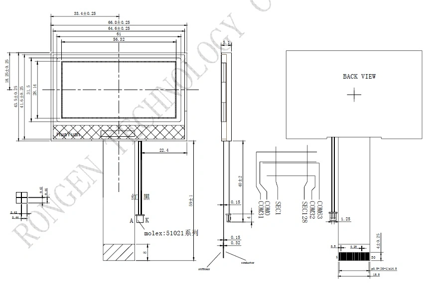 Stn 2.5inch 128*64 LCD Screen Display with Spi Interface
