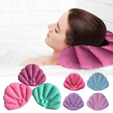 Bath Pillow With Suction Cups Inflatable Terry Cloth Fan-shaped Neck Support Pillow Soft Spa Neck Bathtub Cushion Random Color