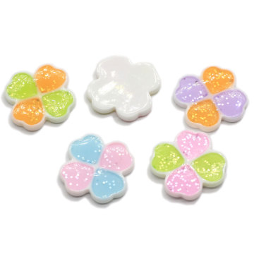 100Pcs 19MM Clover Flower Resin Cabochon For Hair Bow Center Glitter Flat Back Resin Cabochons DIY Jewelry Making Scrapbooking