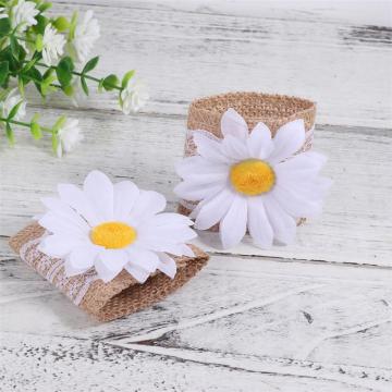 10pcs Sunflower Napkin Rings Natural Linen Napkin Rings Daisy Napkin Clasp
