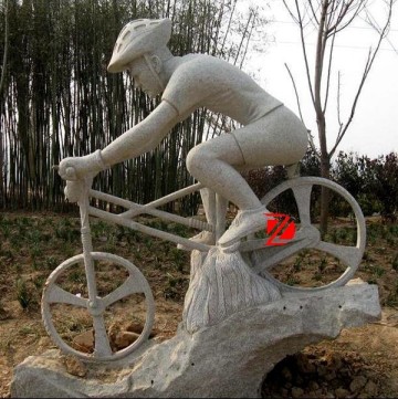 stone sport man statue with bike,marble riding sculpture
