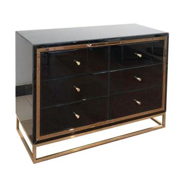 Gamba in metallo MDF in vetro nero 6 cassetto