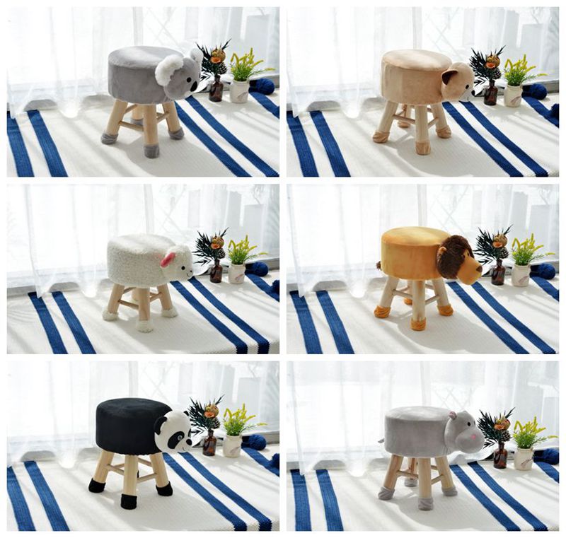 Small solid pine wood step stool wooden chair children cute animal shape chic wooden stool