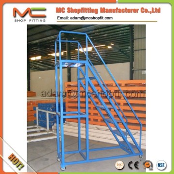 3 meter warehouse steel movable ladder, moveable step ladder