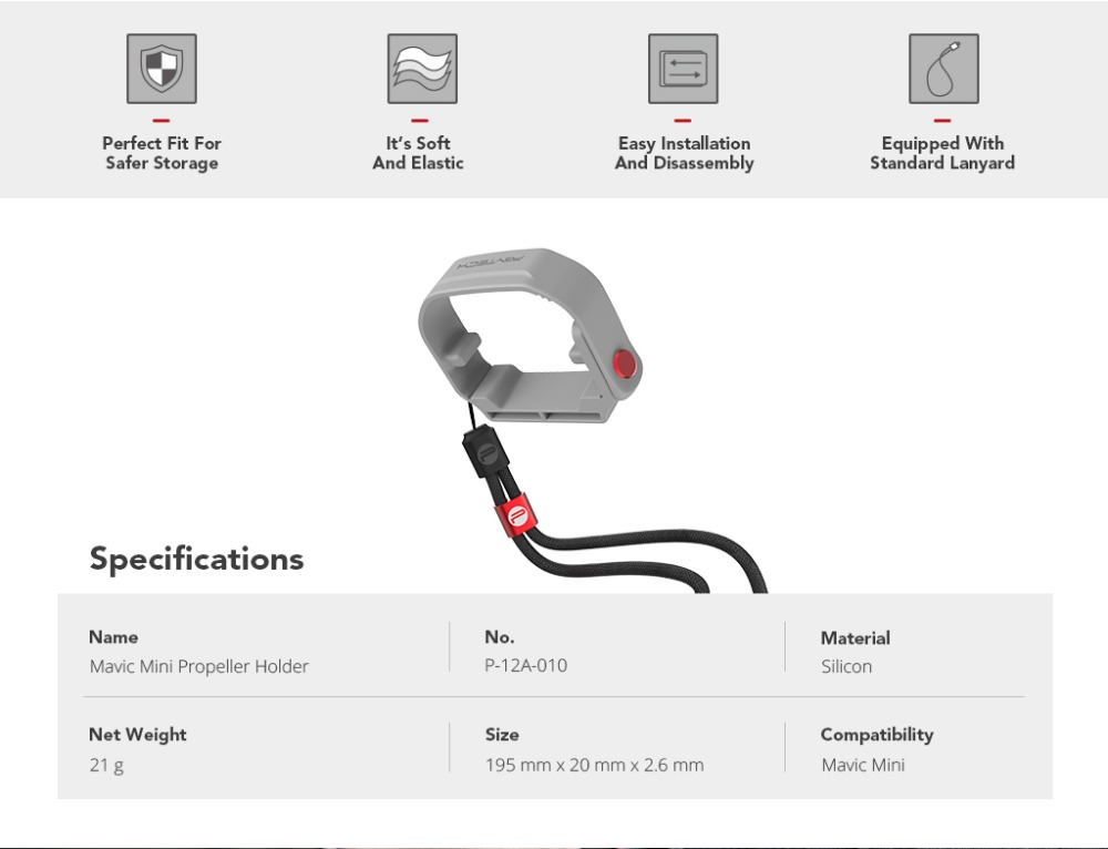 PGYTECH Foldable Silicone Propeller Holder with Adjustable Lanyard for DJI Mavic Mini Accessories