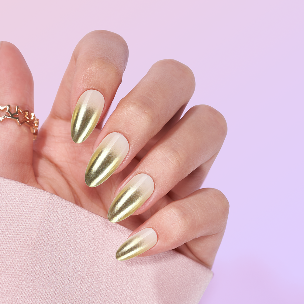 Gradient golden short almond french stick on nail