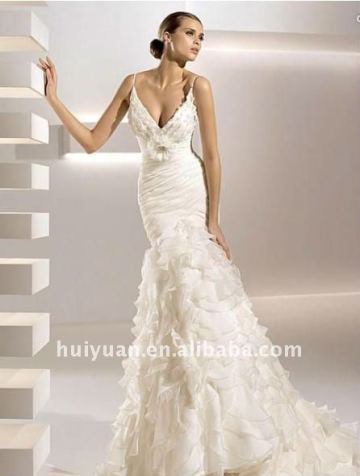 Elegant White Draped Organza Bridal Dress