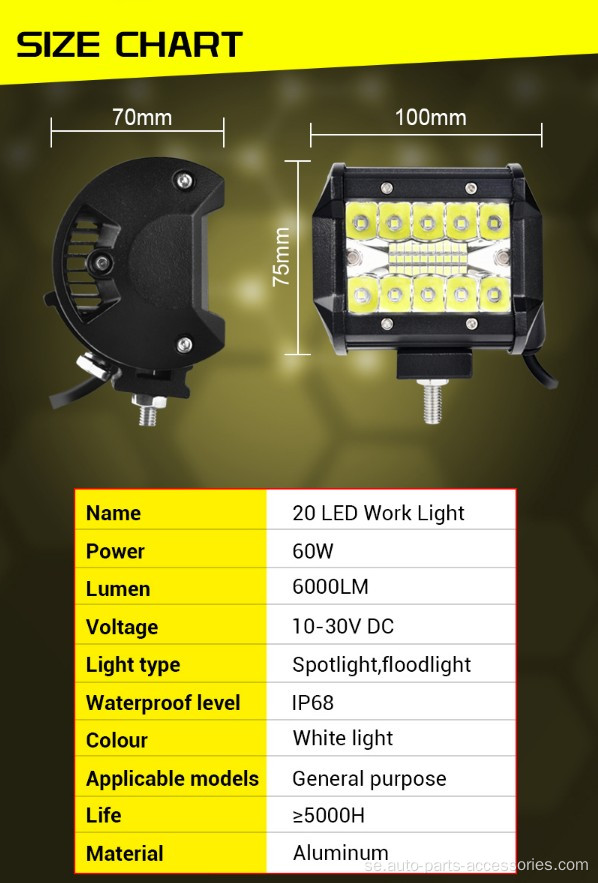 Arbetsljus 60W LED -lampan 4x4 Tillbehör