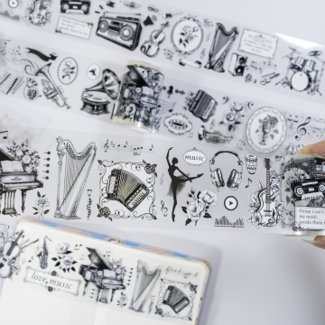 Black and White Music World Sticker - Original Design PET Washi Tape