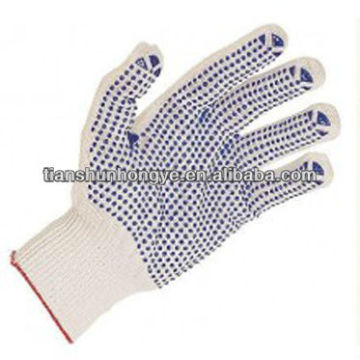 Cotton string knit liner pvc dots palm double glove