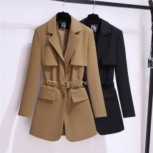 Fashion Hepburn Style Khaki Suit Dress for Autumn 2023