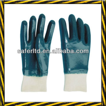 Nitrile gloves crinkle finish knitted lining