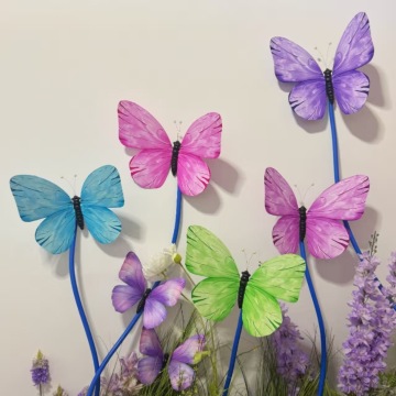 Wire frame satin paper spray-painted butterfly crafts