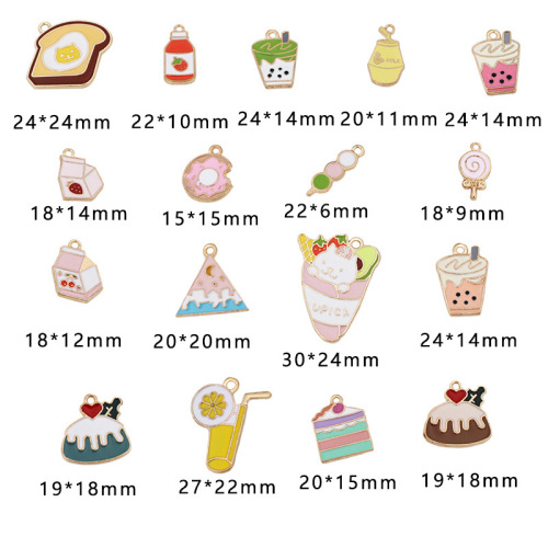 Aleación Artificial Food Cake Lollipop Charms Taza de jugo de esmalte metálico Decoración de bricolaje para llaveros hechos a mano Bolsos Joyas de adorno