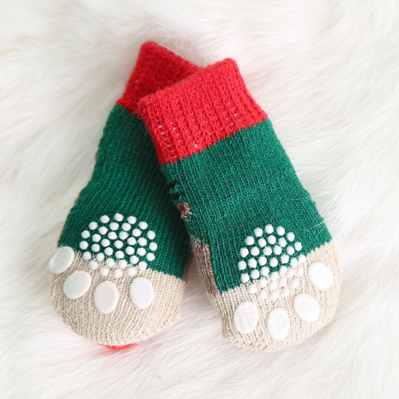 Santa Socks Pet Dogs Cats Small and Medium-sized Dogs Fall and Winter Warmth Elastic Shoes Accessories Supplies