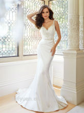 white satin high quality strap backless luxury beaded wedding dresses robe de mariage