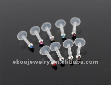 Internal bioplastic labret with jewel ball Labret Lip Rings