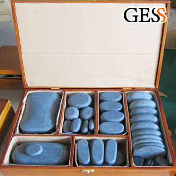 massage hot stone with wooden box