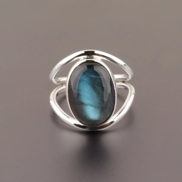 Oval Blue Labradorite Gemstone S925 Sterling Silver Ring