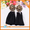 Logam singa kepala benang hitam tiga Tassel Earring