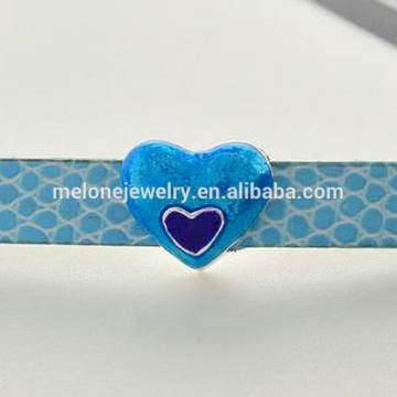 2015 fashion blue enamel double heart 8mm slide charms bracelet charms