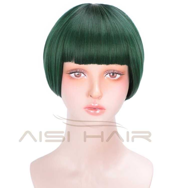 Aisi Hair Short Straight Hair Bob Wigs Synthetic Cosplay Short Wigs Heat Resistant Fiber Green Short Bob Wigs for Women