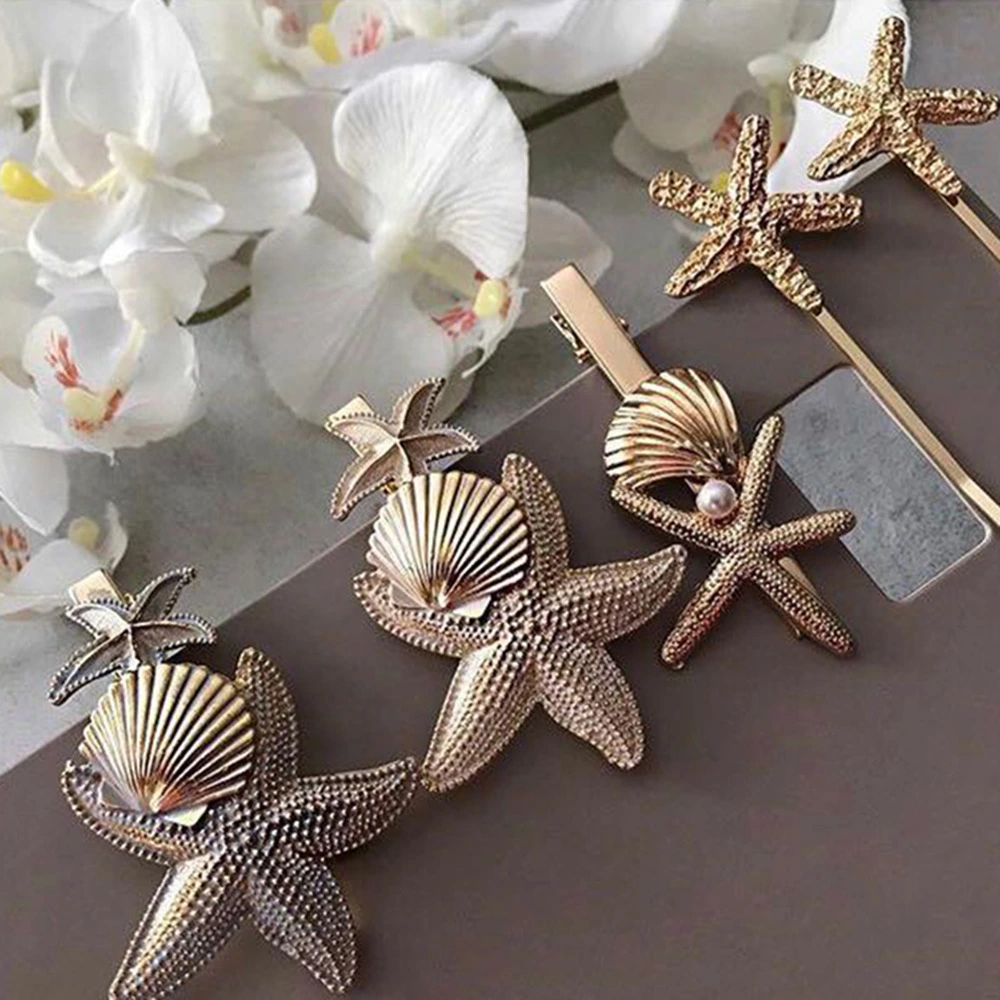 Hot Selling Personality Ocean Series Alloy Hair Clip Fashion Vacation Seashells Starfish Clipped Hair Accessories