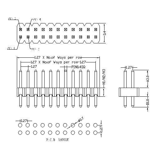 1.27 mm Pin Header Dual Row Straight Type 