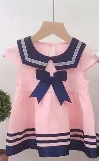 Summer colorido Bowknot Sailor Collar Baby Girl Vestido