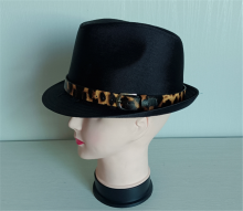 Customized Solid Polyester Fedora Hat With Leopard Belt