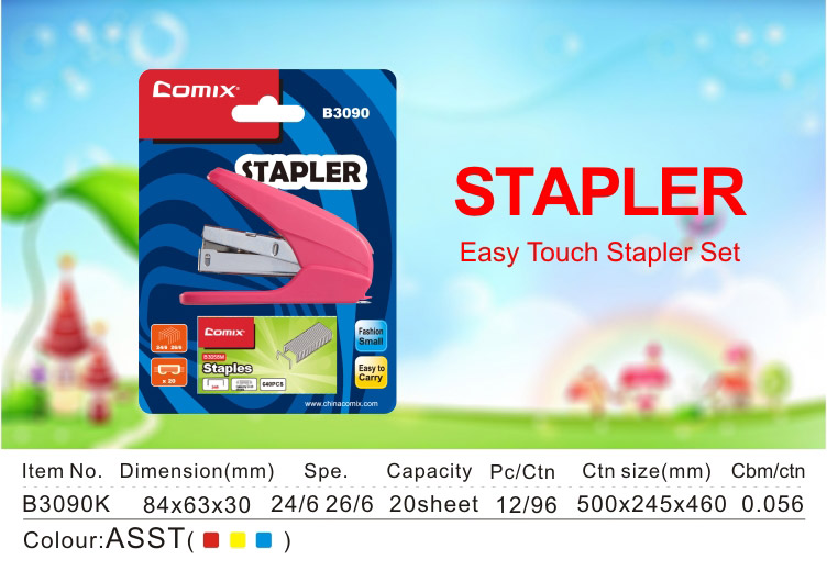 Comix, standard paper binding mini plastic stapler set for office and school