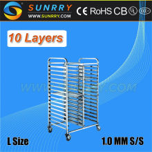 Hot Sales Stainless Steel 10 Layers Bakery Cooling Rack Trolley Handle And Square Tube Foldable Trolley